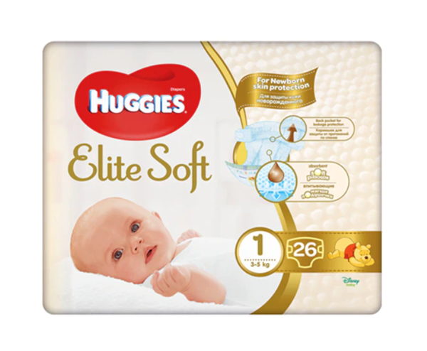 Huggies Diapers Elite Soft Size 1 2-5 kg 26pcs